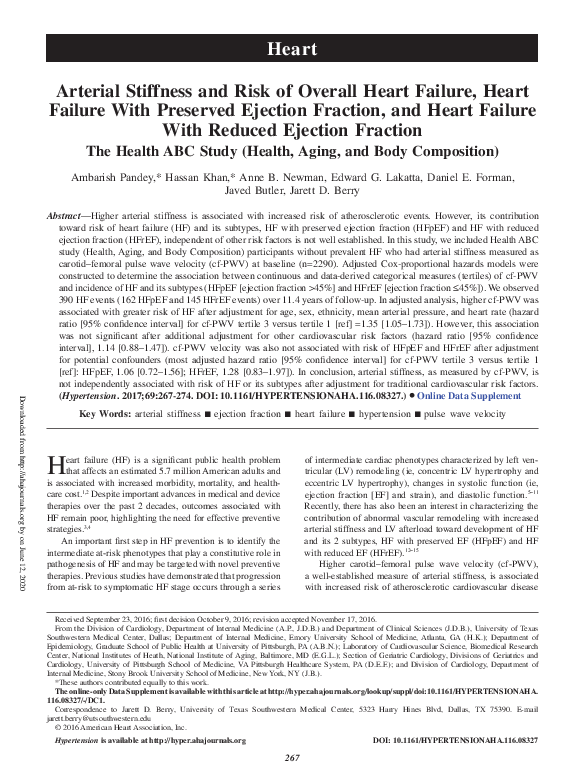 (PDF) Arterial Stiffness and Risk of Overall Heart Failure, Heart ...