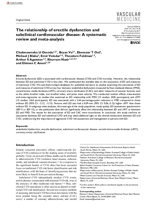 (PDF) The relationship of erectile dysfunction and subclinical ...