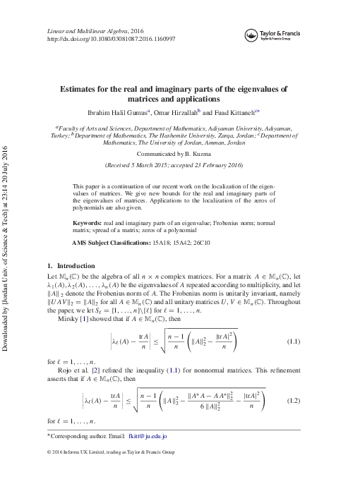 (PDF) Estimates for the real and imaginary parts of the eigenvalues of ...