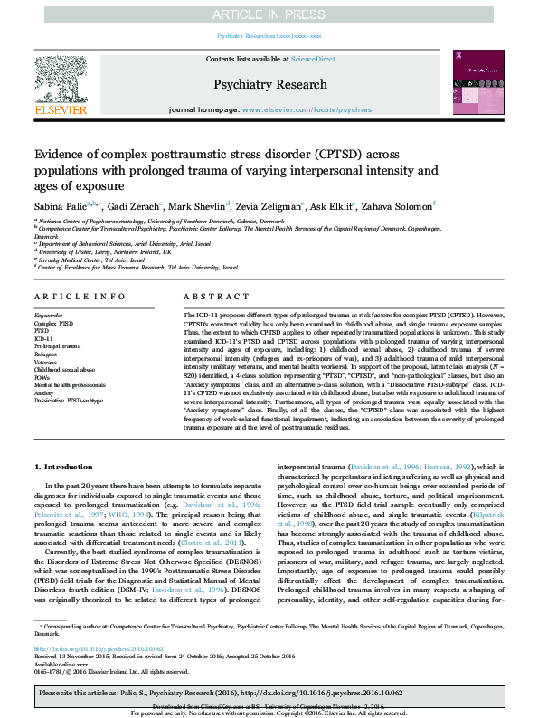 (PDF) Evidence of complex posttraumatic stress disorder (CPTSD) across ...