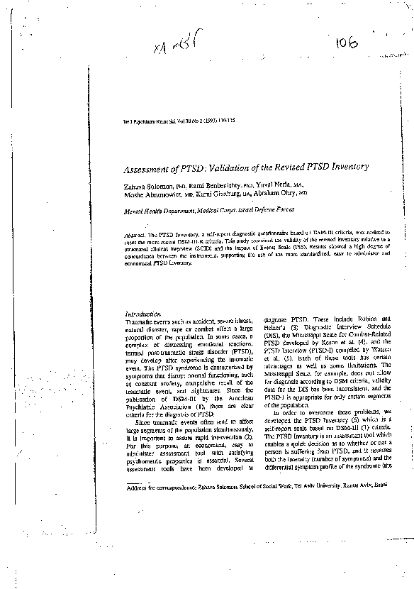 (PDF) Assessment of PTSD: validation of the revised PTSD Inventory