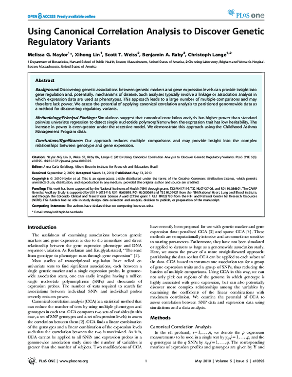(PDF) Using Canonical Correlation Analysis to Discover Genetic ...