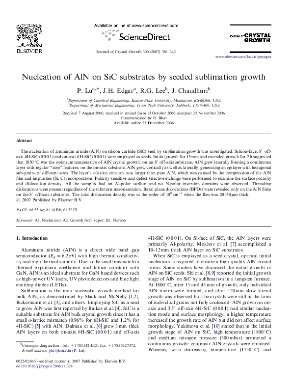 (PDF) Nucleation of AlN on SiC substrates by seeded sublimation growth