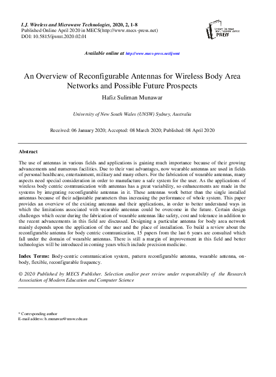 (PDF) An Overview of Reconfigurable Antennas for Wireless Body Area ...