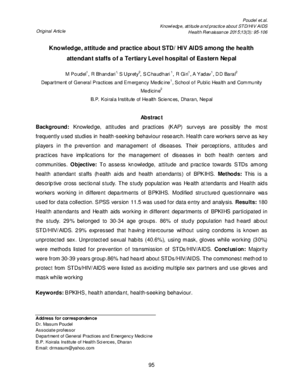 (PDF) Knowledge, attitude and practice about STD/ HIV AIDS among the ...