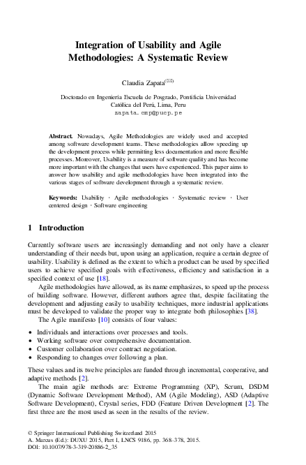 (PDF) Integration of Usability and Agile Methodologies: A Systematic Review