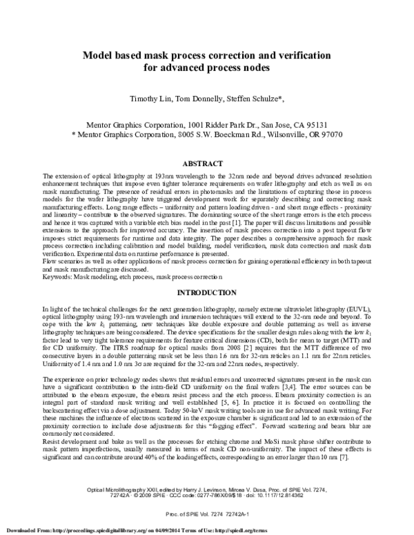 (PDF) Model based mask process correction and verification for advanced process nodes Steffen