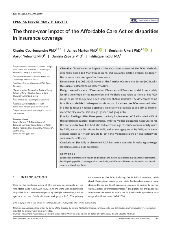 (PDF) The three-year impact of the Affordable Care Act on disparities ...