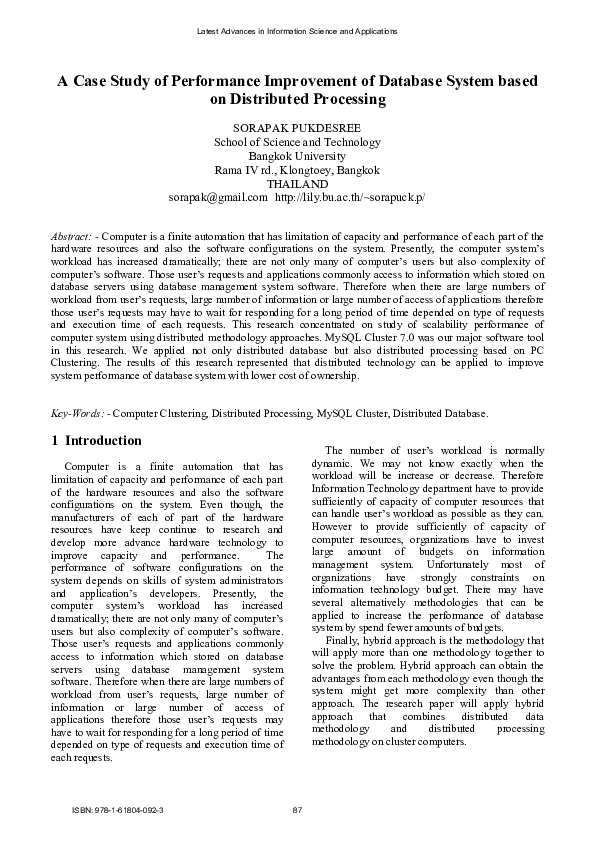 (PDF) A Case Study of Performance Improvement of Database System based ...