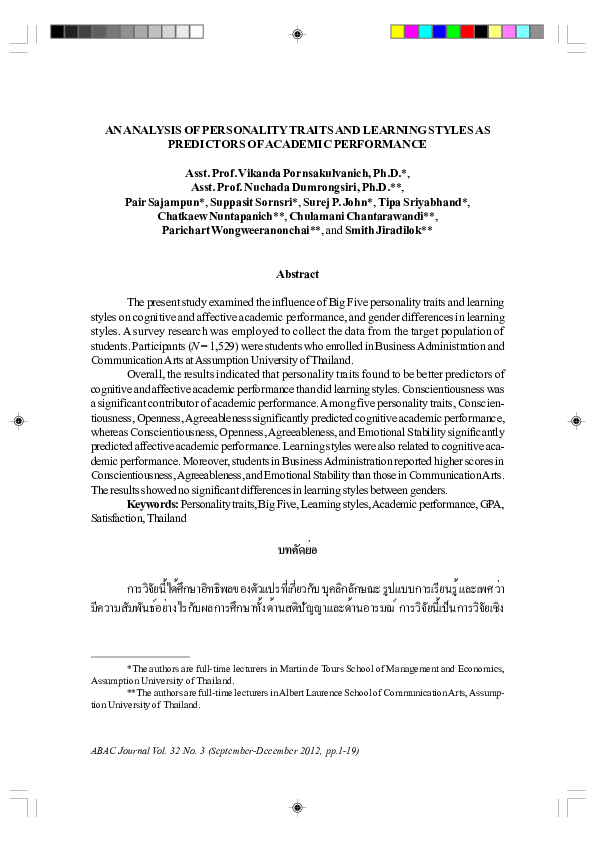 (PDF) An Analysis of Personality Traits and Learning Styles as ...