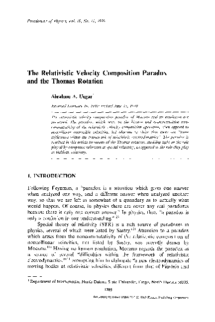 (PDF) The relativistic velocity composition paradox and the Thomas rotation