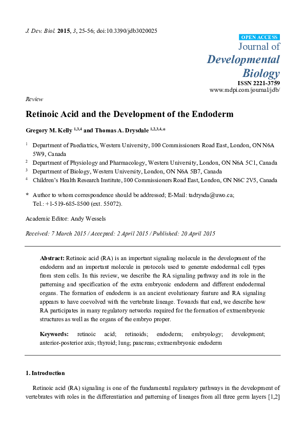 (PDF) Retinoic Acid and the Development of the Endoderm