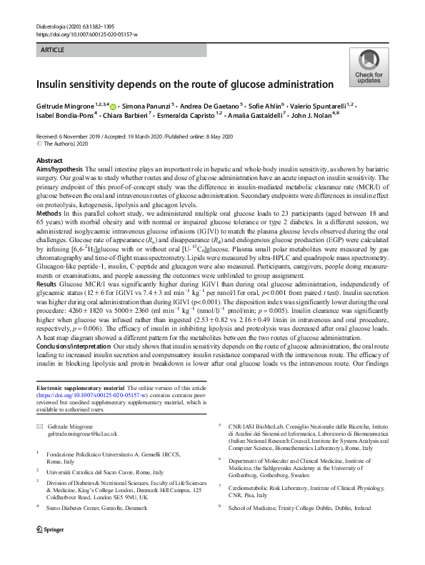 (PDF) Insulin sensitivity depends on the route of glucose administration