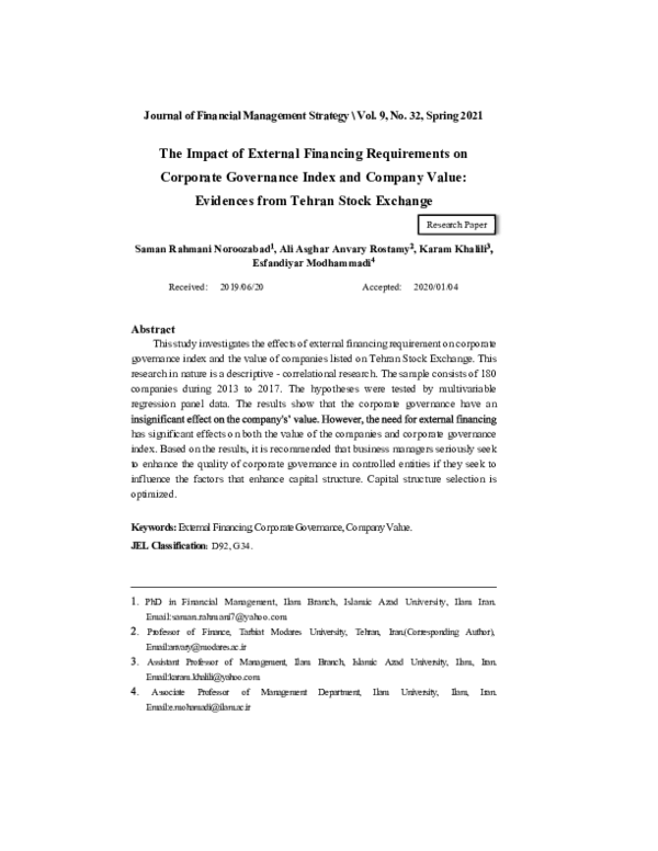 (PDF) The Impact of External Financing Requirements on Corporate