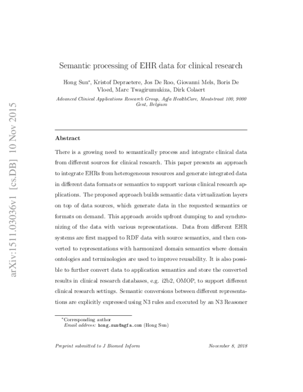 (PDF) Semantic processing of EHR data for clinical research