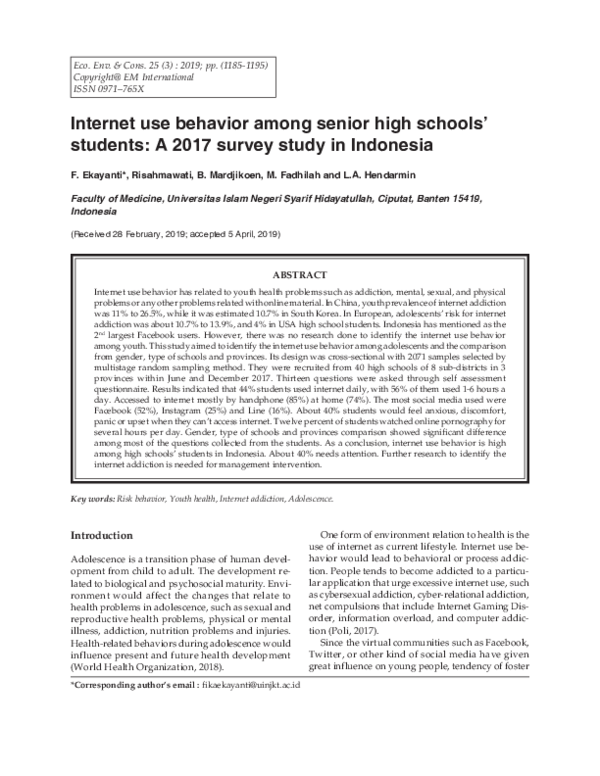 (PDF) Internet Use Behavior Among Senior High Schools' Students A 2018 ...