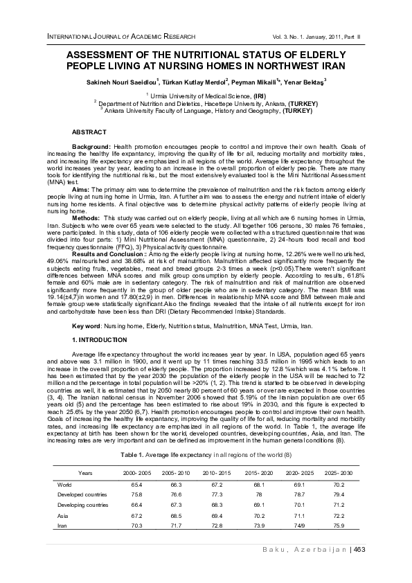 (PDF) Assessment of the nutritional status of elderly people living at ...