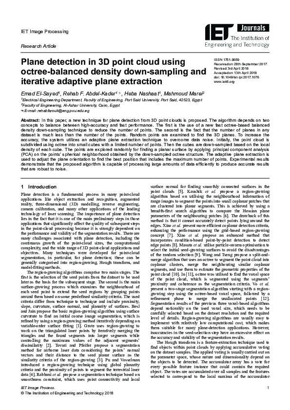 (PDF) Plane detection in 3D point cloud using octree-balanced density ...