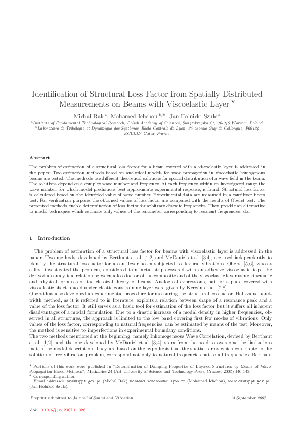 (PDF) Identification of structural loss factor from spatially ...