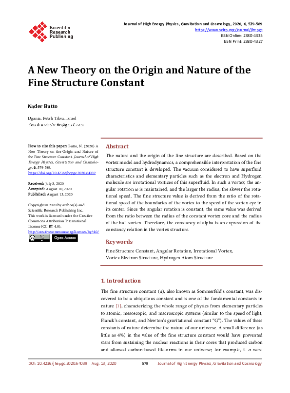 (PDF) A New Theory on the Origin and Nature of the Fine Structure Constant