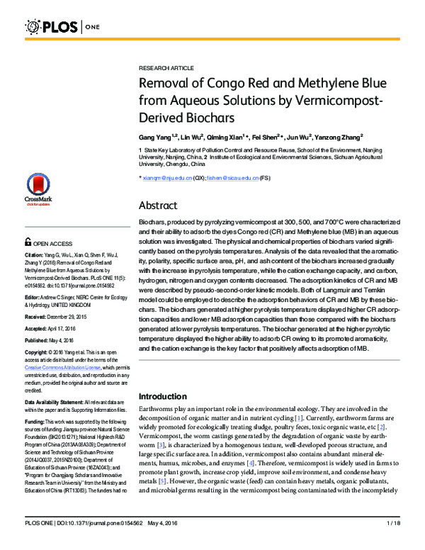 (PDF) Removal of Congo Red and Methylene Blue from Aqueous Solutions by ...
