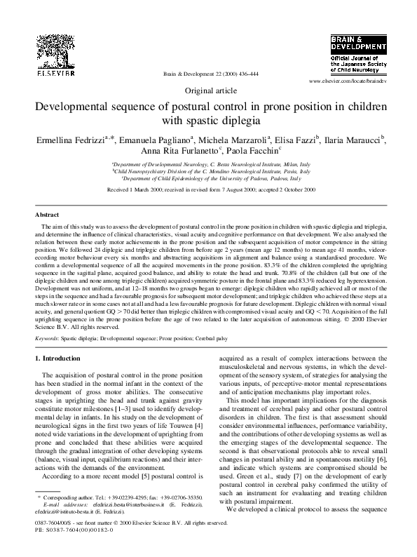 (PDF) Developmental sequence of postural control in prone position in ...