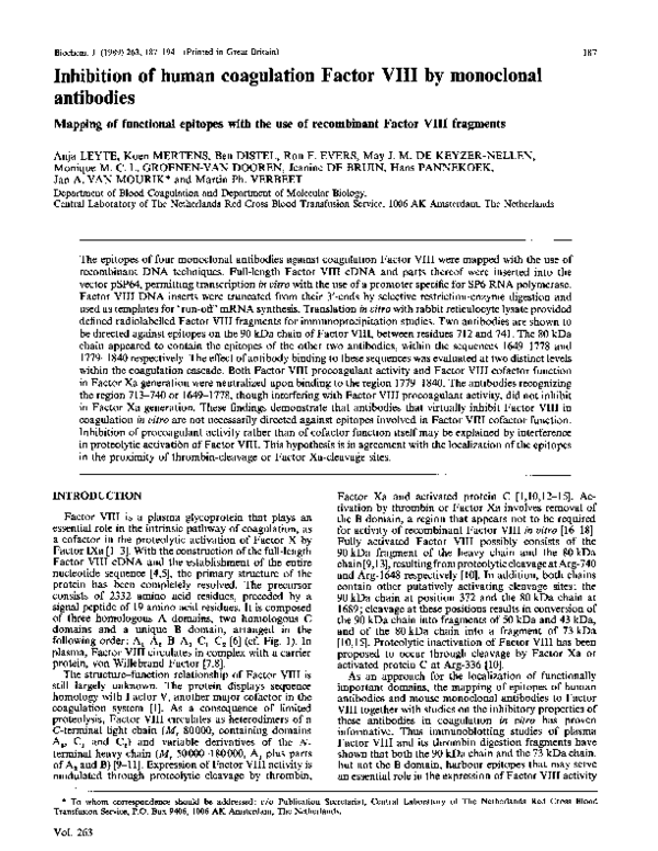 (PDF) Inhibition of human coagulation factor VIII by monoclonal ...
