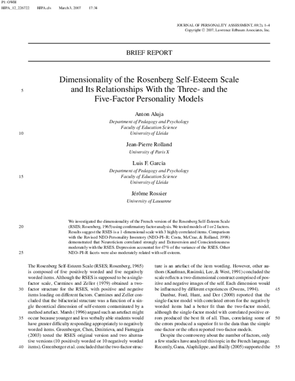 (PDF) Dimensionality of the Rosenberg Self-Esteem Scale