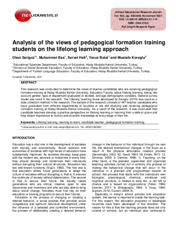 (PDF) Analysis of the views of pedagogical formation training students ...