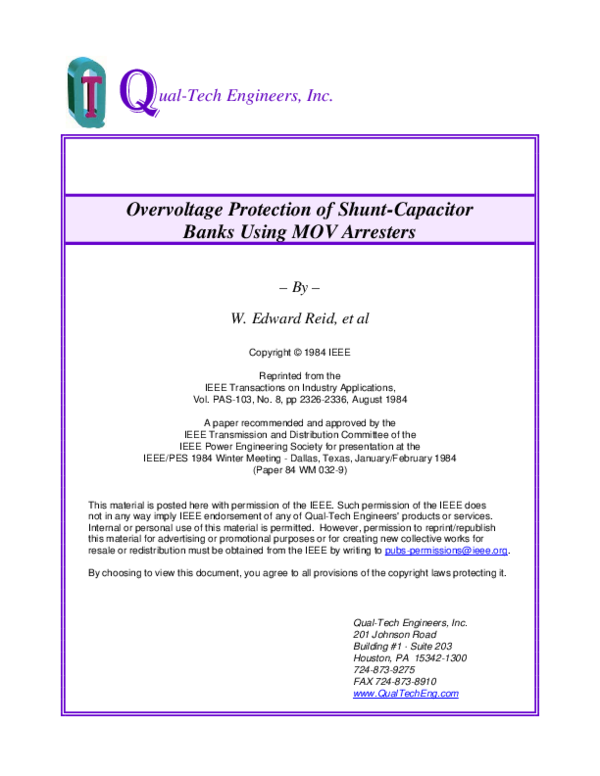(PDF) Overvoltage Protection of ShuntCapacitor Banks Using MOV