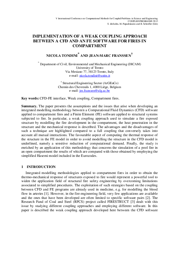 (PDF) Implementation of a Weak Coupling Approach Between a CFD and an ...