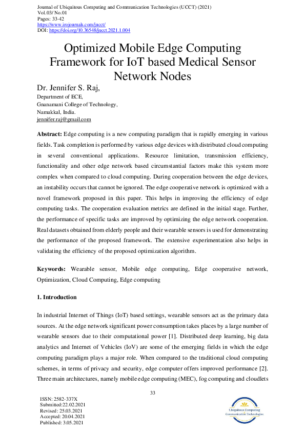 (PDF) Optimized Mobile Edge Computing Framework for IoT based Medical ...