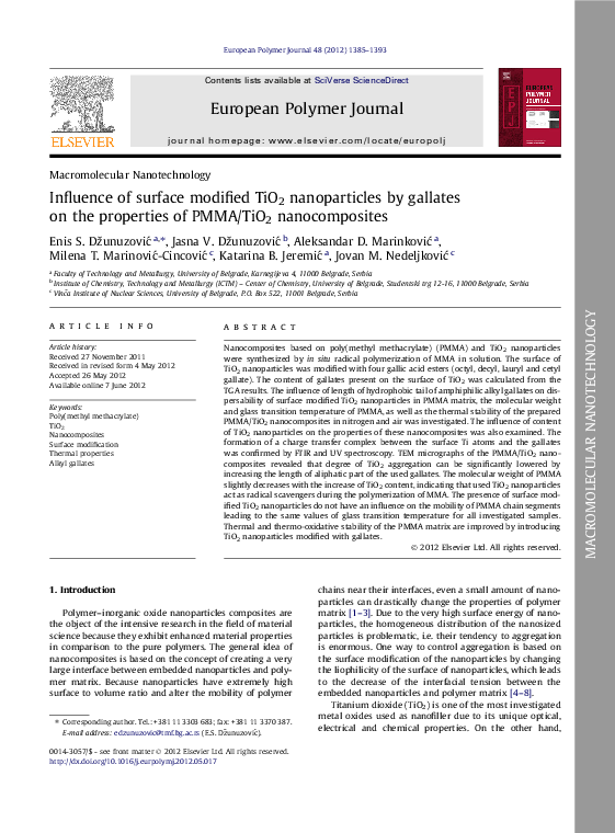 (PDF) Influence of surface modified TiO2 nanoparticles by gallates on ...