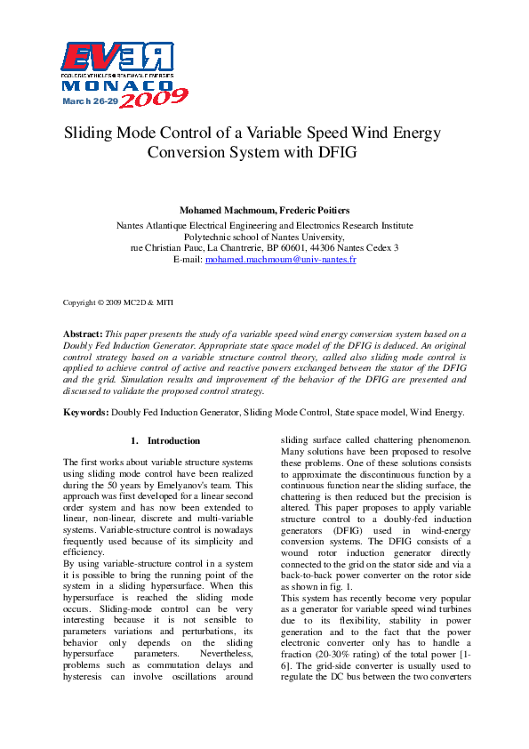 (PDF) Sliding Mode Control of a Variable Speed Wind Energy Conversion ...