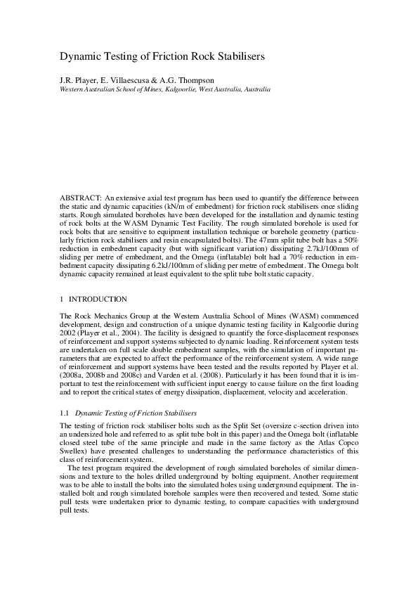 (PDF) Dynamic testing of friction rock stabilizers