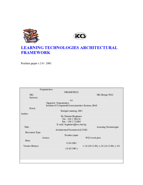 (PDF) Learning Technologies Architectural Framework