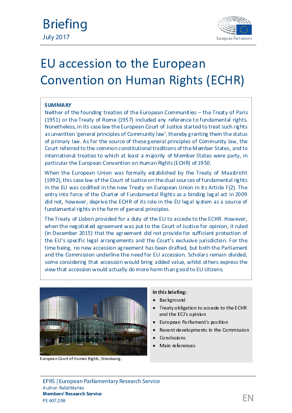 (PDF) EU accession to the European Convention on Human Rights (ECHR)