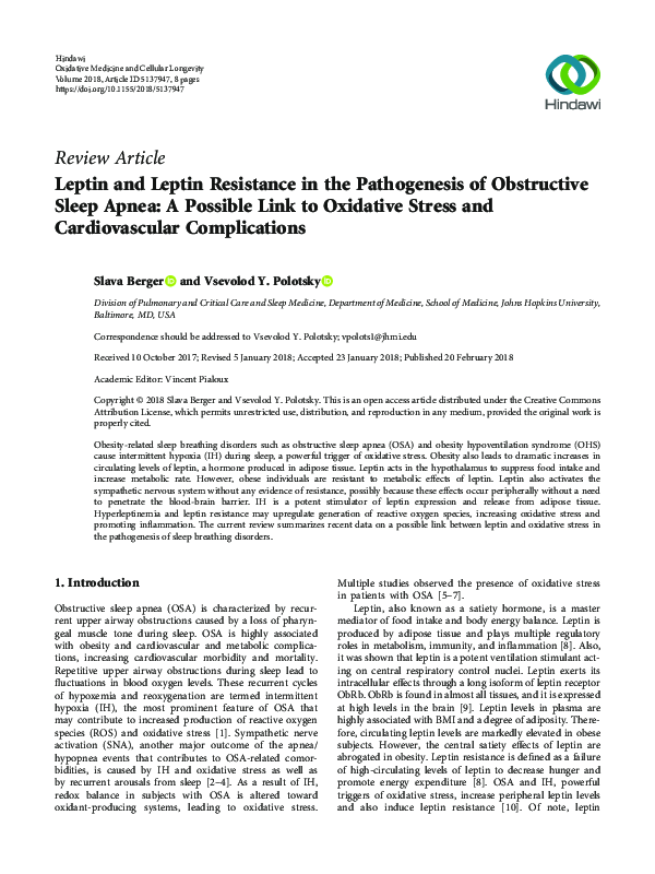 (PDF) Leptin and Leptin Resistance in the Pathogenesis of Obstructive ...