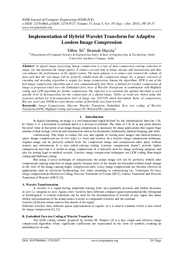 (PDF) Implementation of Hybrid Wavelet Transform for Adaptive Lossless ...