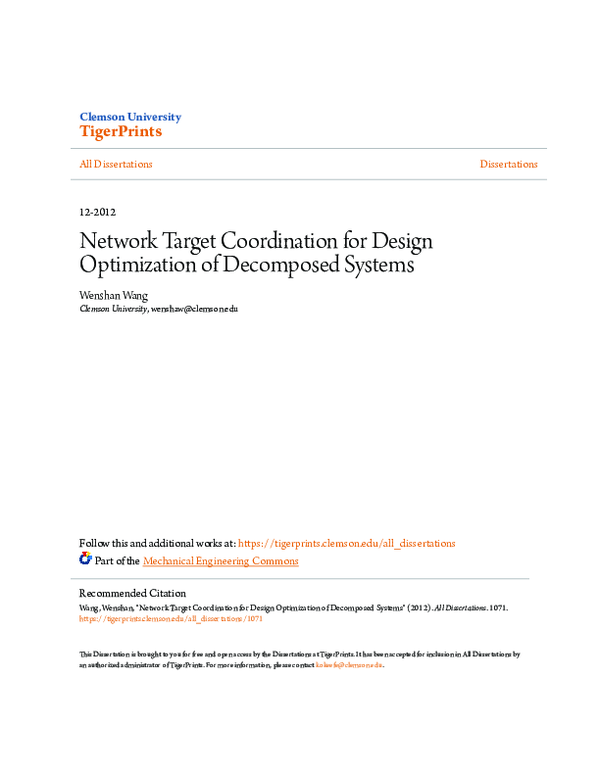 (PDF) Network Target Coordination for Design Optimization of Decomposed ...