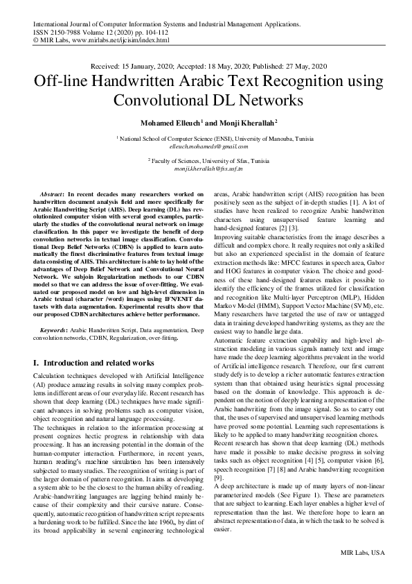 (PDF) Off-line Handwritten Arabic Text Recognition using Convolutional ...
