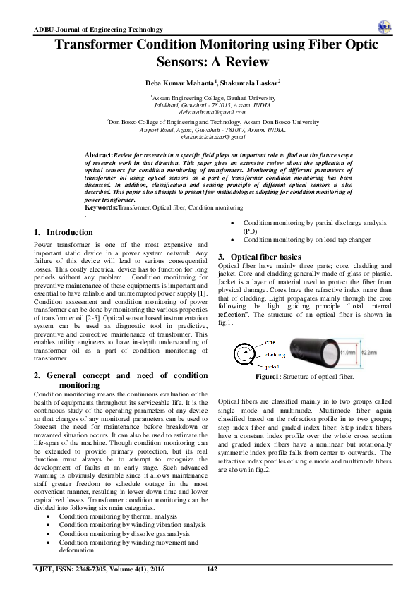 (PDF) Transformer Condition Monitoring using Fiber Optic Sensors: A Review