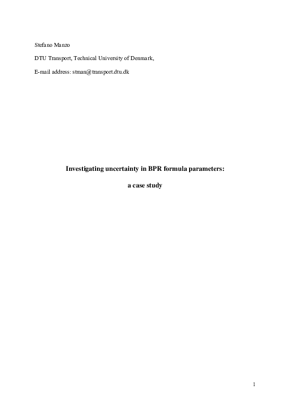 (PDF) Investigating uncertainty in BPR formula parameters: a case study