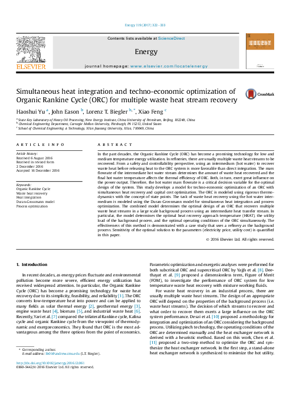 (PDF) Simultaneous heat integration and techno-economic optimization of ...
