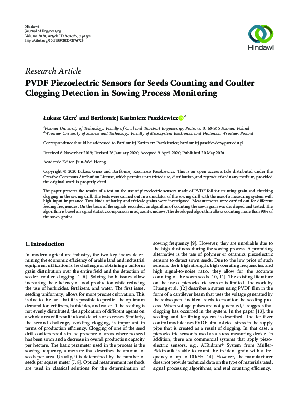 (PDF) PVDF Piezoelectric Sensors for Seeds Counting and Coulter ...