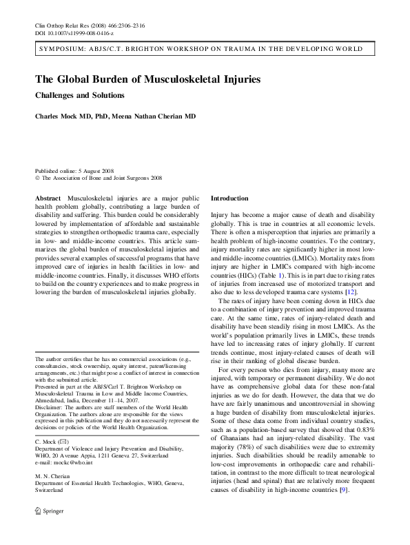 (PDF) The Global Burden of Musculoskeletal Injuries: Challenges and ...