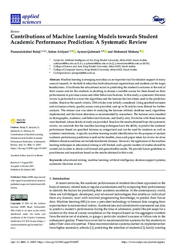 (PDF) Contributions of Machine Learning Models towards Student Academic ...