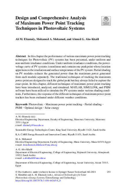 (PDF) Design and Comprehensive Analysis of Maximum Power Point Tracking ...