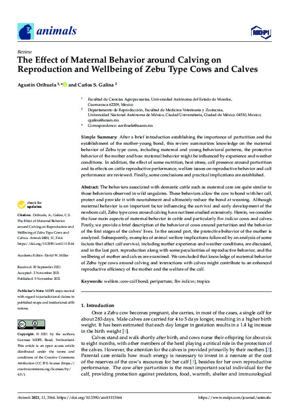 (PDF) The Effect of Maternal Behavior around Calving on Reproduction ...