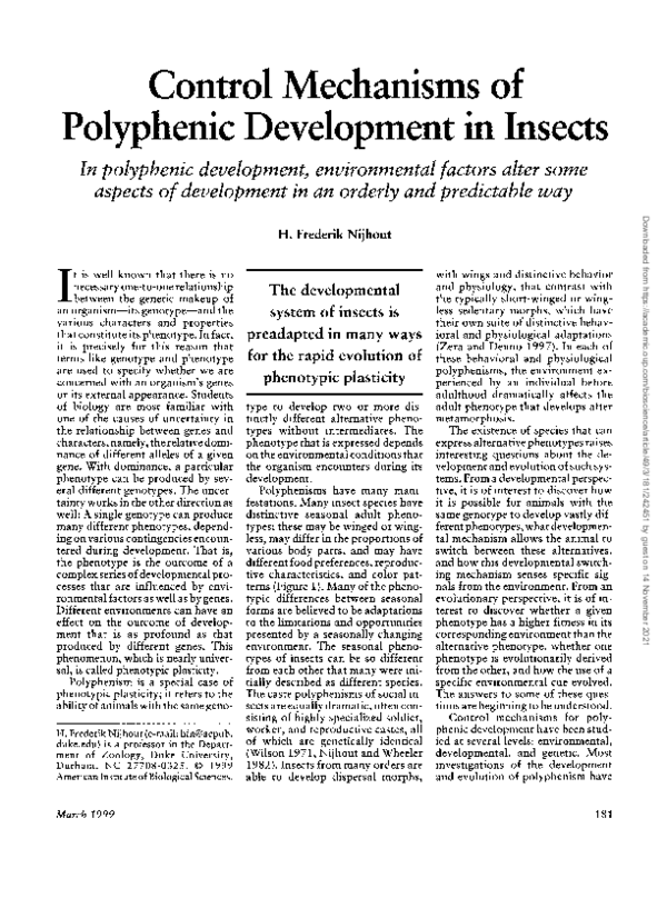 (PDF) Control Mechanisms of Polyphenic Development in Insects